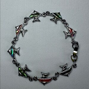 Silver Fish Charm Bracelet with Red & Green Enamel